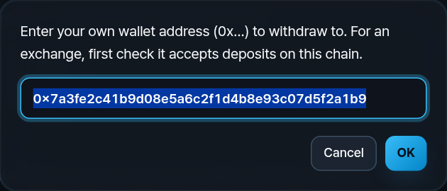 Type the last 6 characters of the new withdrawal address
