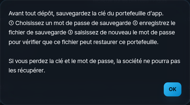Fenêtre de sauvegarde : choisir un mot de passe, enregistrer le fichier, saisir à nouveau le mot de passe